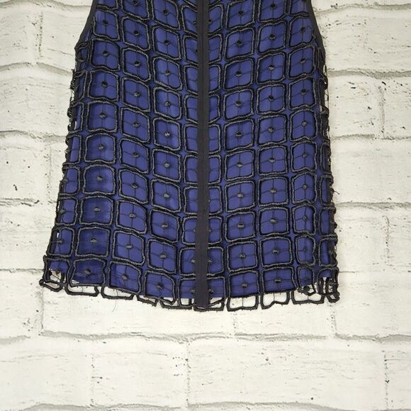 Tory Burch Womens Size 4 Solid Blue 100% Silk Tank Top Black Overlay Polyester - Picture 8 of 11